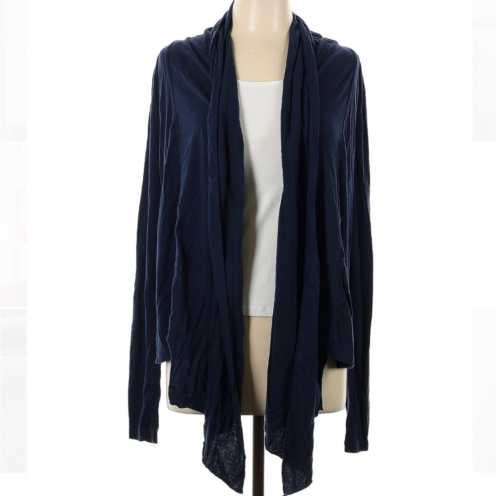 Three Dots Navy Cardigan Large Made in USA Cotton Modal Blend